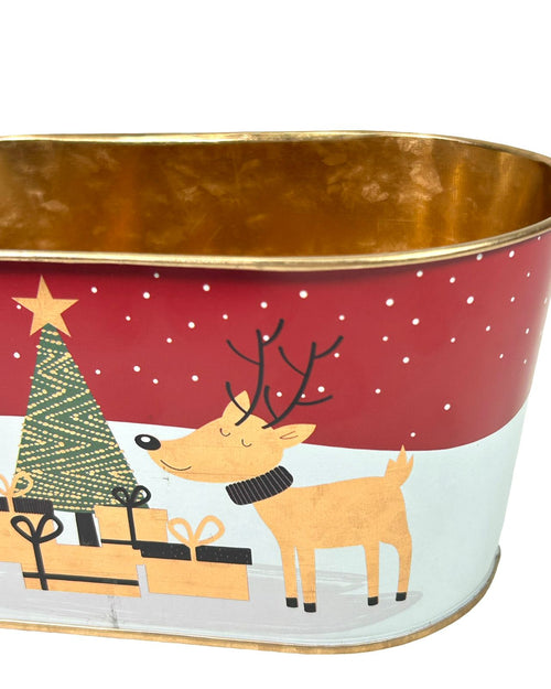 macetero metalico navidad  oval perro y arbol  20x9 cm