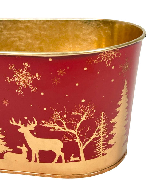 macetero metalico navidad  oval reno y arbol  20x9 cm