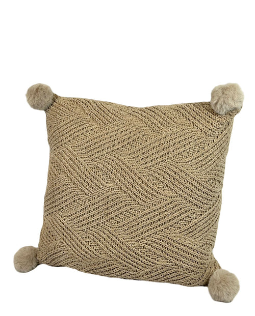 cojin tejido hilos camel  borlas 45x45 cm   (no incluye relleno )