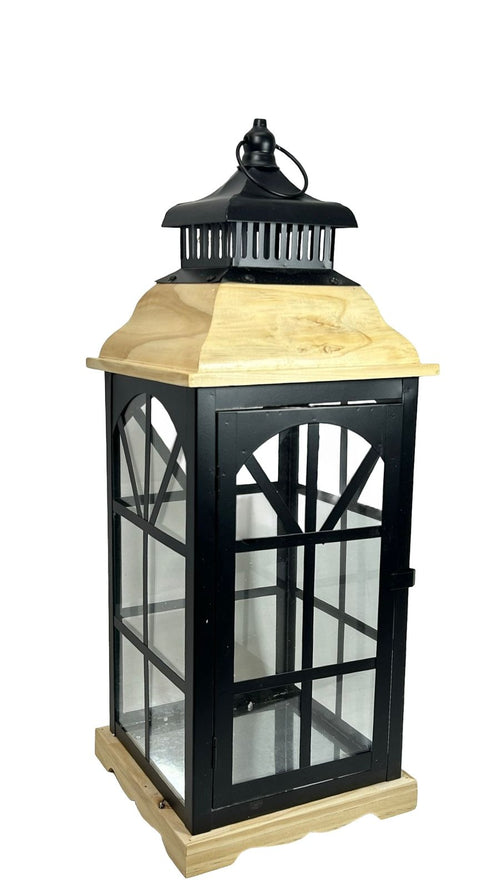 farol metalico black y wood con madera 3 tamaños
