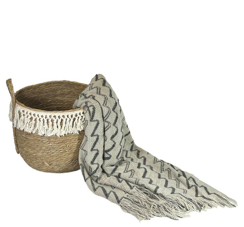 manta fraza tejida beige gris  lasos 130x170 cm