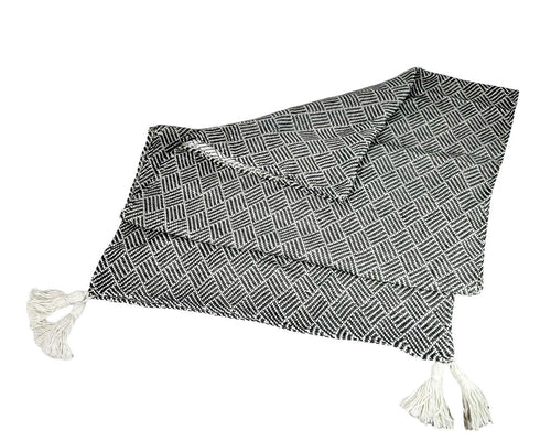 pie de cama burdo borlas  gris 210x60 cm