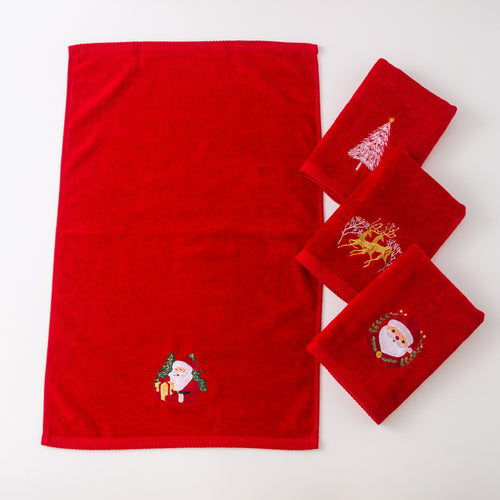 toalla navideña roja cara de santa 500 gm algodon 100% 40x66 cm
