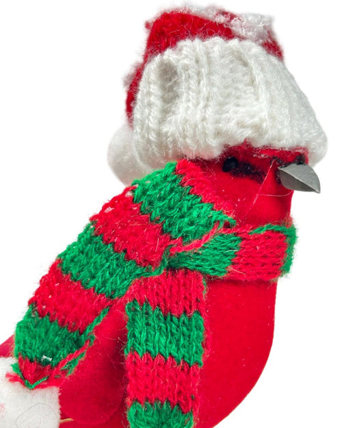 Pajaro rojo con bufanda y gorro 10x16cm