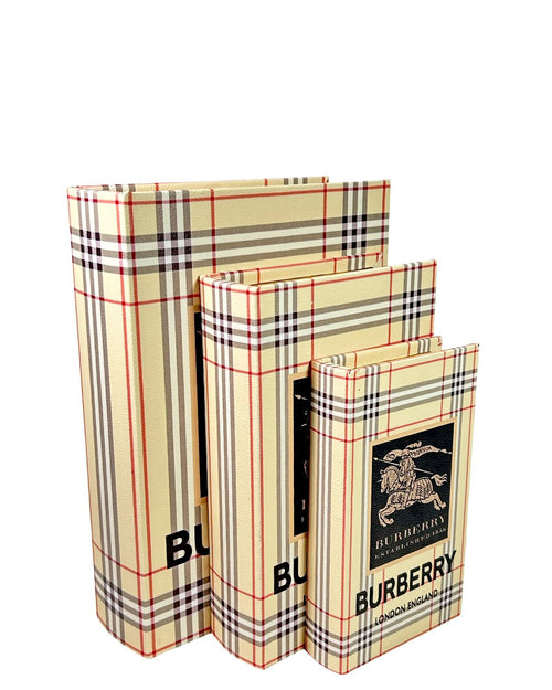libro cofre  x 3 burberry madera  30,25 y 20 cm