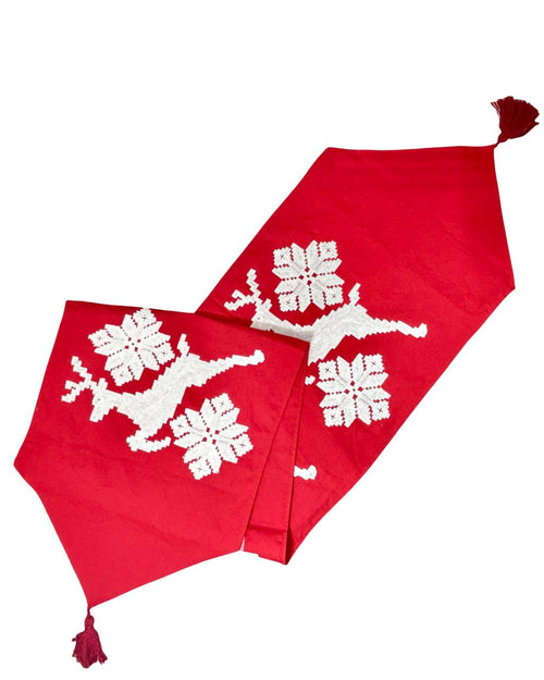Pie de cama navideño bordado reno con estrella 180x40