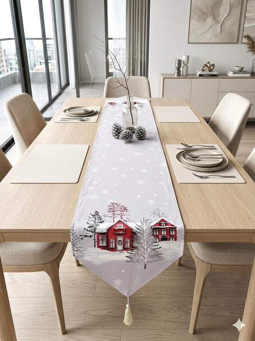 Camino de mesa navideño  villas 33x180 cm