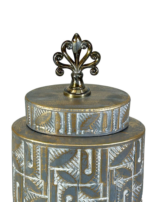 Anfora grande gris con dorado en ceramica 40x18 cm