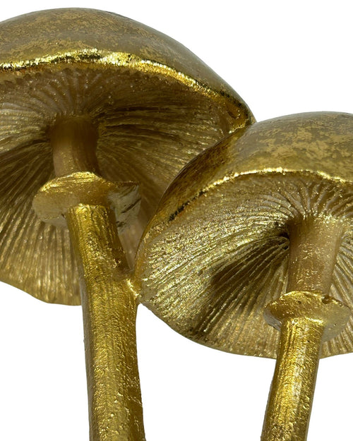 Hongo x2 dorado con base de cristal 15x 20cm