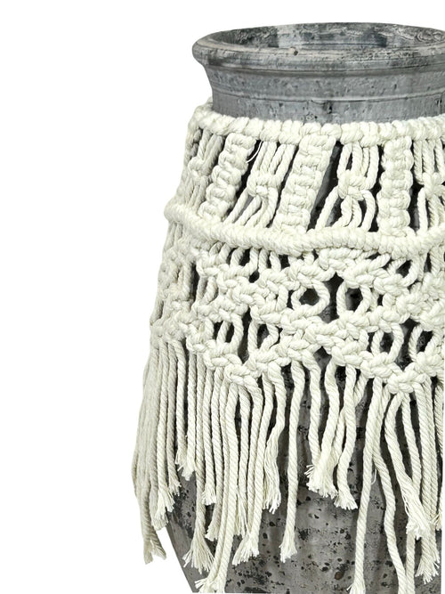 Jarron mediano alto macrame gris  30x18 cm