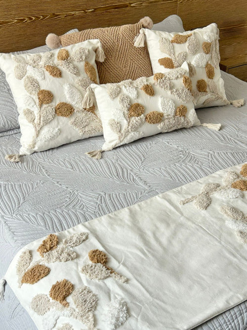 cojin funda hojitas beige y camel (no incluye relleno ) 2 tamaños