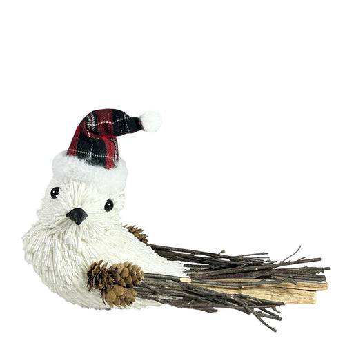 Pajaro blanco con gorrito de paja 20 x24cm