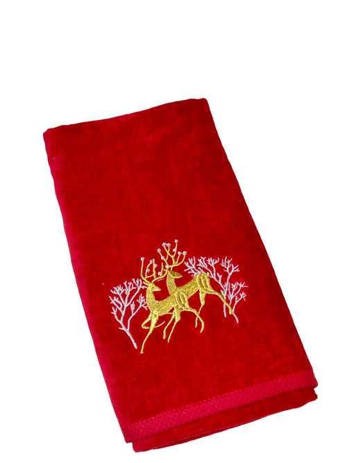 toalla navideña roja renos  500 gm algodon 100% 1x50 cm