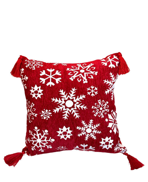 cojin  terciopelo copitos nieve rojo  45x45 (no incluye relleno )