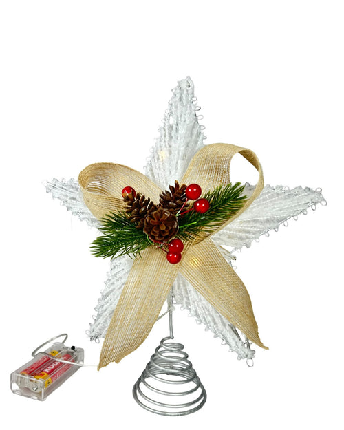 estrella para arbol moño yure estructura alambre  con pilas aa mide 25 cmde ancho  x30 cm   de alto