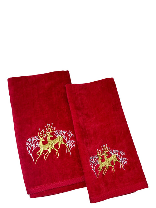 toalla navideña roja renos  500 gm algodon 100% 40x66cm
