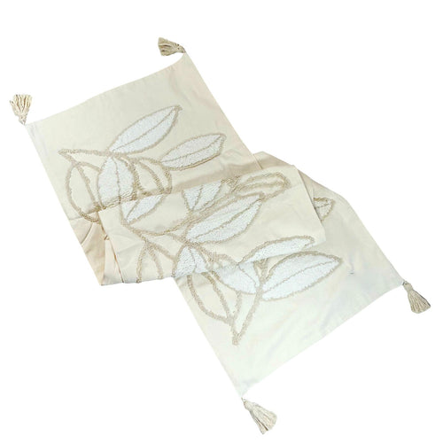 Pie de cama hojas bali beige bla 180x50cm
