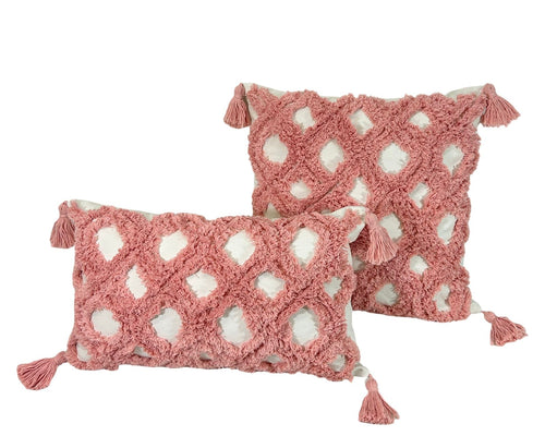 funda de cojin blanco y rosa multi rombos  rectangular 30x50 cm  (no incluye relleno)