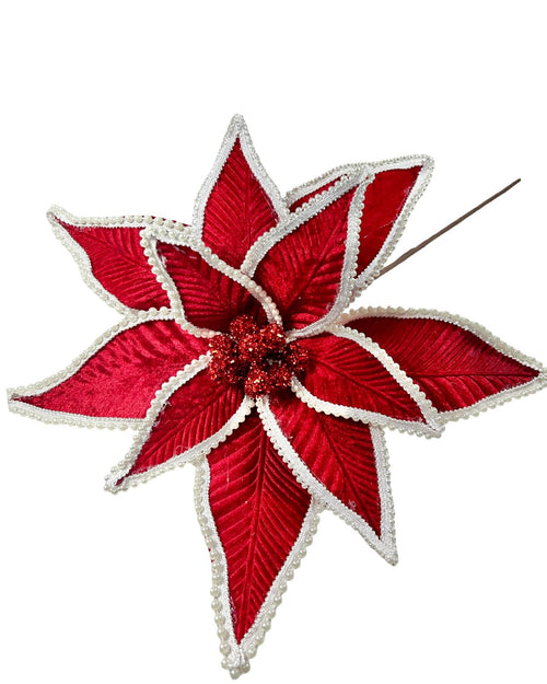 Ponsetia de navidad color burgundy con perlas alrededor 42 de diámetro