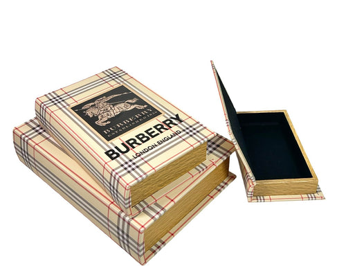 libro cofre  x 3 burberry madera  30,25 y 20 cm