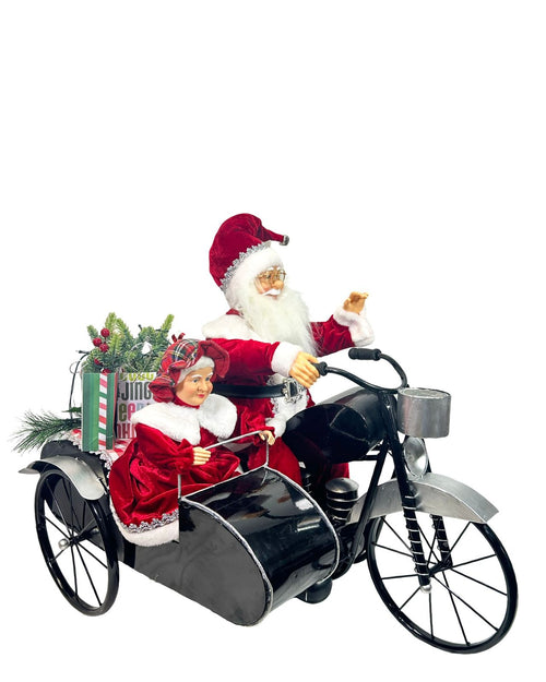 santa clauss con señora clauss en moto  70x77 cm