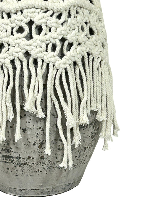 Jarron mediano alto macrame gris  30x18 cm