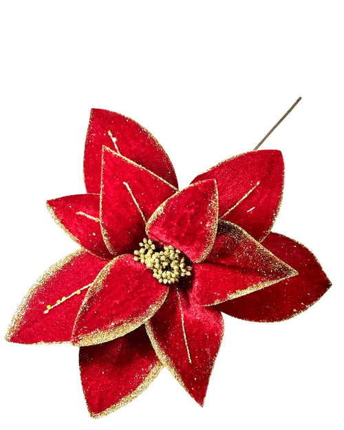 Ponsetia de navidad  en color roja con Mirella dorada en 32 de diámetro