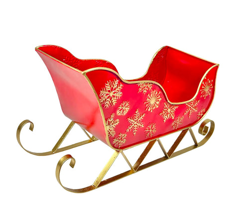 trineo metalico rojo con dorado 23x43 cm