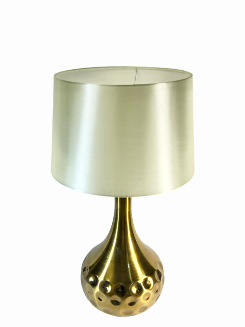 lampara de mesa grande metalica  beige y dorado 70x27 cm