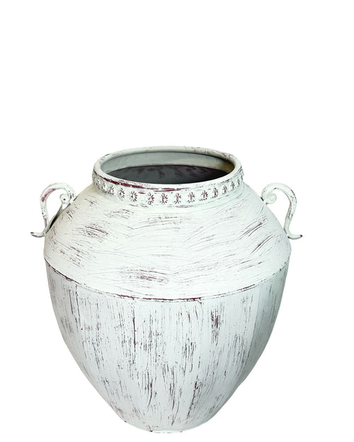 Jarron grande metalico azas en blanco 39x35 cm