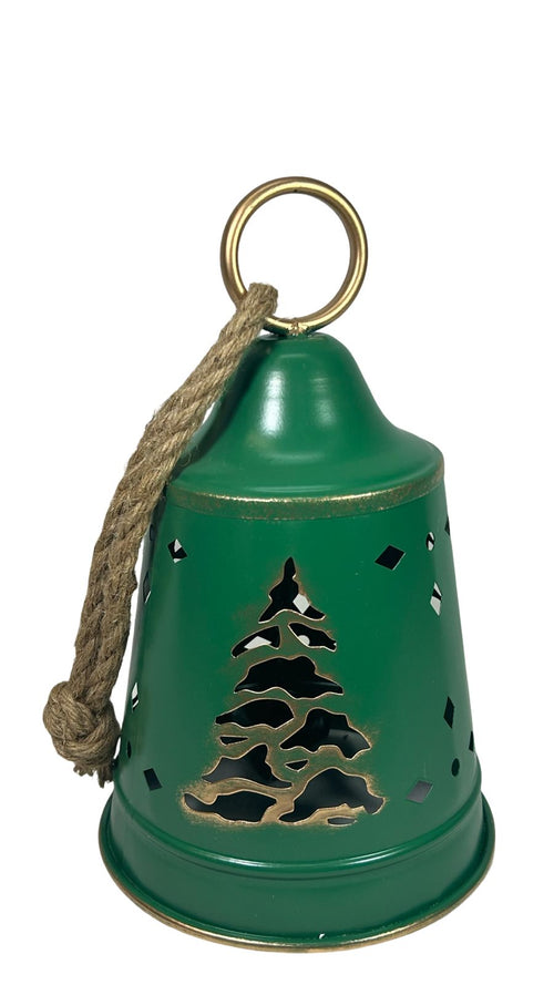campana metalica verde  arbol 29x18 cm