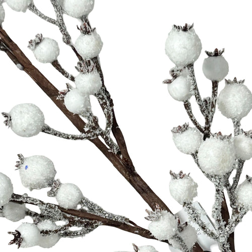 Vara larga de navidad con berrys en icopor  blanco 68 cm de largo