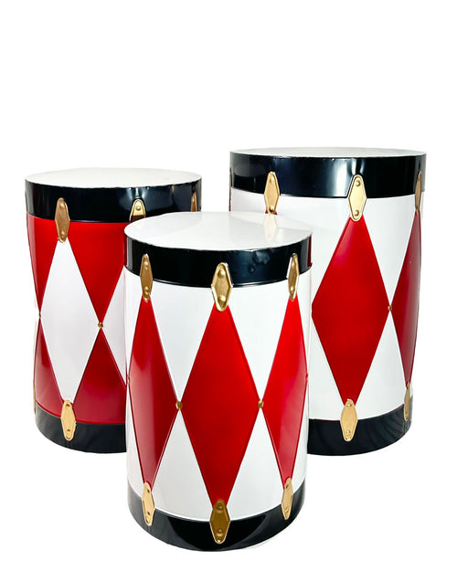 tambor grande x3  blanco rojo dorado y negro   53,48,48, cm