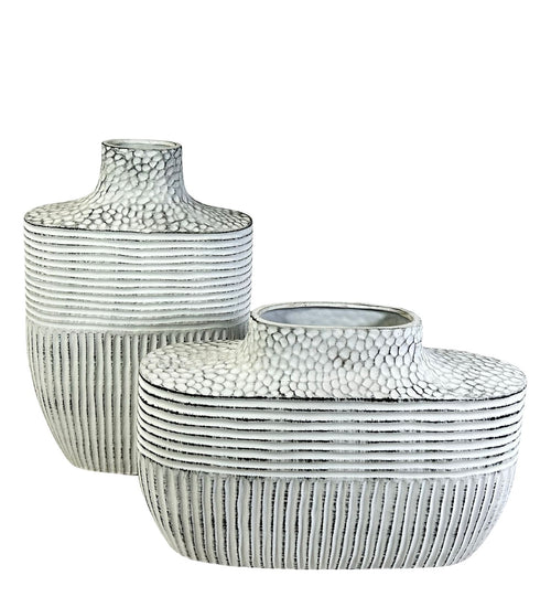 florero alto  ceramica white boho 30x20 cm