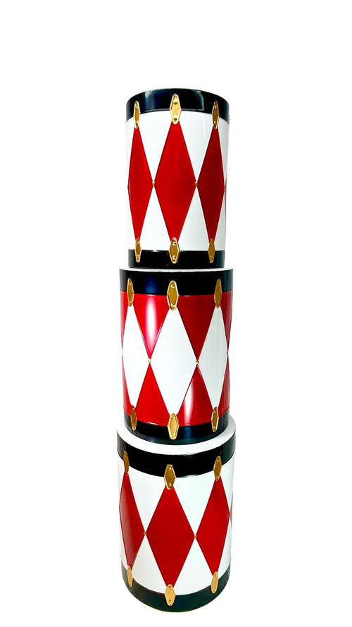 tambor grande x3  blanco rojo dorado y negro   53,48,48, cm