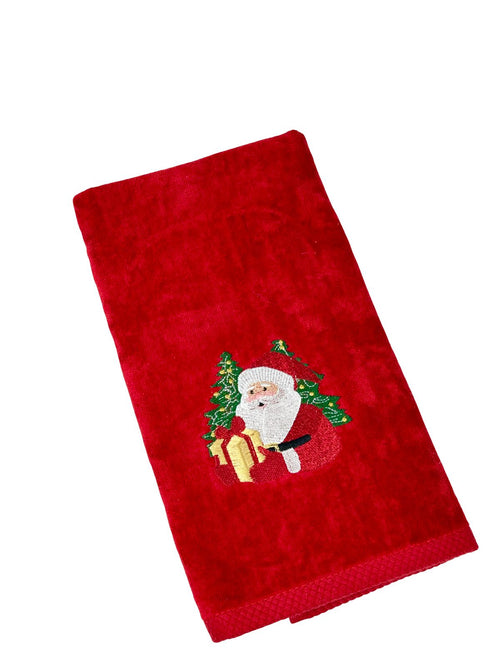 toalla navideña roja santa y arbol  500 gm algodon 100% 1x50 cm