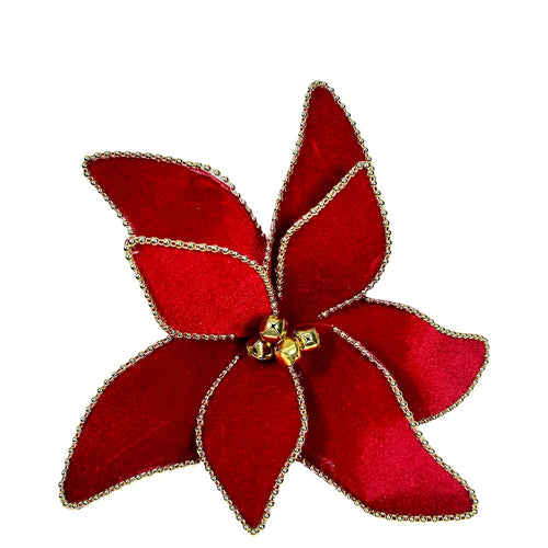 Ponsetia de navidad en gamuza roja con perlas doradas alrededor 28 de diámetro