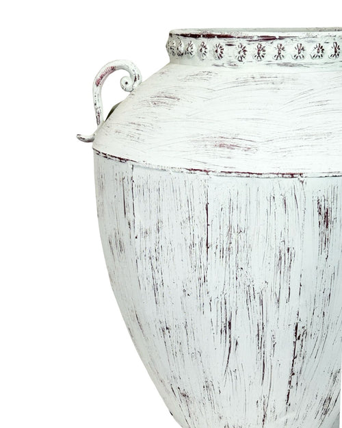 Jarron grande metalico azas en blanco 39x35 cm