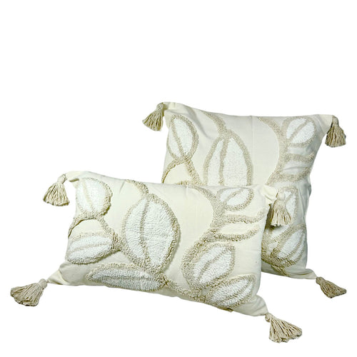 Cojin funda hojas bali beige 2 tamaños (sin relleno)
