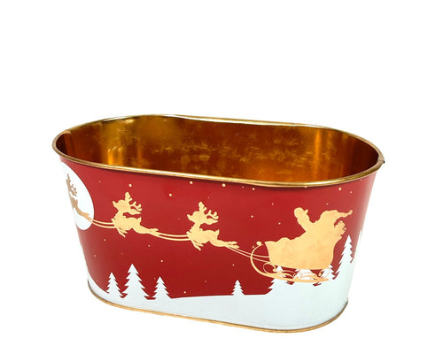 macetero metalico navidad  oval 20x9 cm