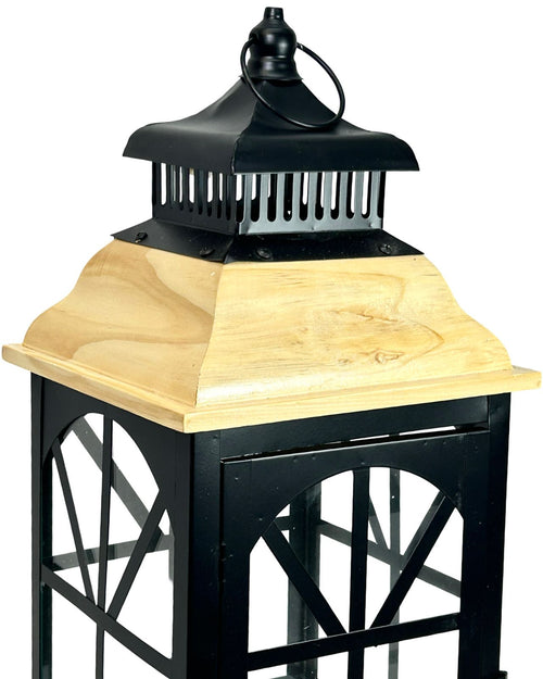 farol metalico black y wood con madera 3 tamaños