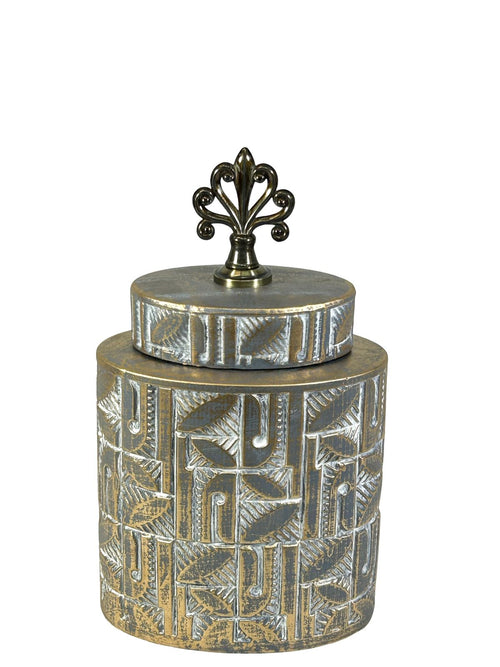 Anfora pequeña gris con dorado en ceramica 29x18