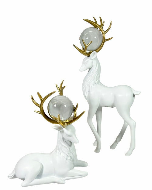 set renos x 2  white bolas cristal 30-19 cm