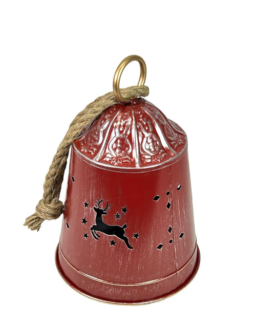 CAMPANA GRANDE ROJA CON RENOS ARTIS 29X18 CM