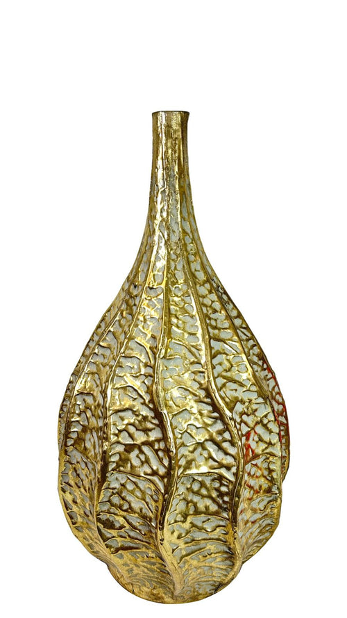 Jarron metalico dorado con ondas 2 tamaños