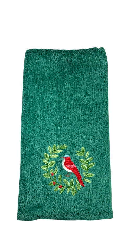 toalla navidad verde pajaros  2 tamaños