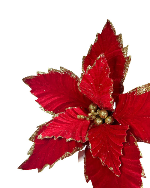 Ponsetia de navidad en gamuza con Mirella dorada color burgundy de 45 de diámetro