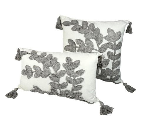 Cojin funda hojas de laurel gris 45x45cm ( no incluye relleno)