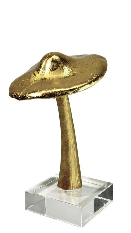Hongo dorado de cristal y polirecina 11 x 19 cm