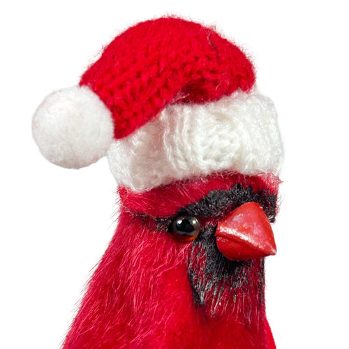 Pajaro rojo cardinal con gorrito  10x20cm